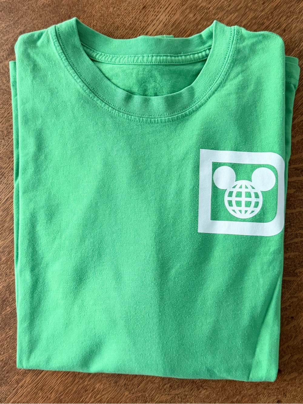 Disney Bright Green Long Sleeve Tee with White Globe-Mouse Graphic